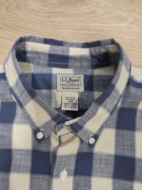 L.L. Bean Blue and White Check Short-Sleeve Button-Down